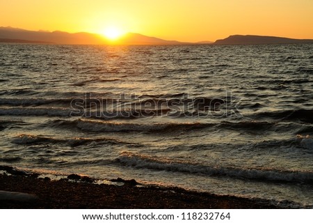 seaside sunset scene in Vancouver island, British Columbia, Canada