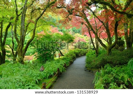 landscape in Japanese Garden of the national historical site Butchart Gardens, Vancouver island, British Columbia, Canada