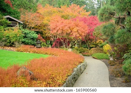 autumn scenes in Japanese Garden of the national historical site Butchart Gardens, Vancouver island, British Columbia, Canada