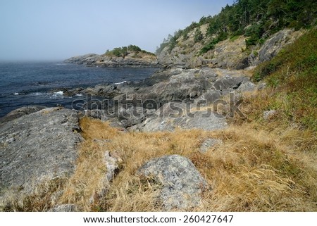 rocky seashore in East Sooke regional park, Vancouver Island, British Columbia, Canada