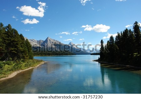 summer view of maligne lake, canadian rockies, jasper national park, alberta