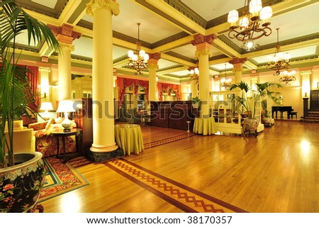 Historic victorian style hotel lobby interior look, empress hotel, victoria, british columbia, canada
