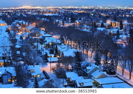 stock photo : Beautiful winter night scene of the city edmonton, alberta, canada