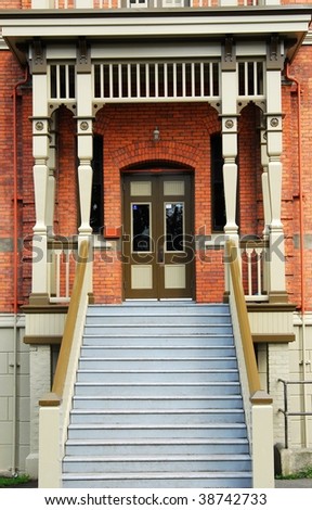 The front entrance of a historic school, victoria downtown, british columbia, canada