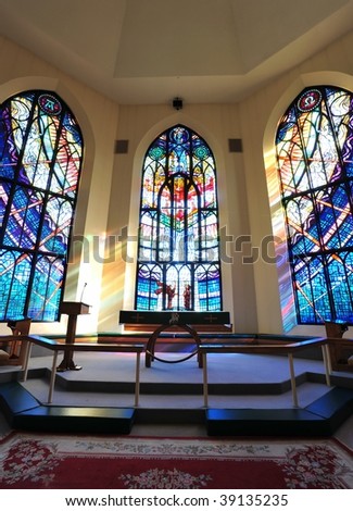 Stained glass windows in a historical church, victoria, british columbia, canada