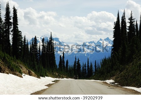 Roadside view of the rocky mountains and forest along the highway 1, british columbia, canada