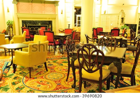 Historic victorian style empress hotel lobby interior look, victoria, british columbia, canada