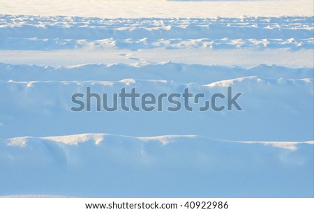 Snow waves in sunset light in winter field, elk island national park, alberta, canada
