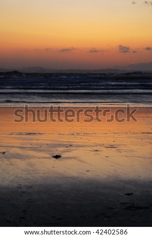 Sunset in wickaninnish bay in pacific rim national park, british columbia, canada