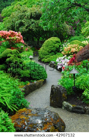 stock photo : The japanese garden inside the historic butchart gardens (over 100 years in bloom), vancouver island, british columbia, canada