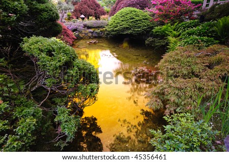 japanese garden inside the famous historic butchart gardens (built in 1903), vancouver island, british columbia, canada