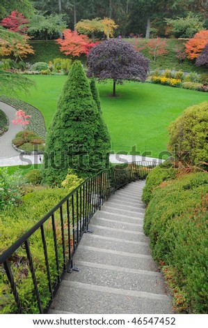 Sunken garden landscaping in the historic butchart gardens, victoria, british columbia, canada