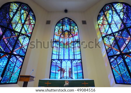 Stained glass windows in a historical church, victoria, british columbia, canada