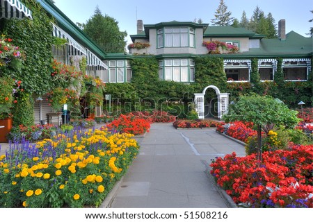The italian garden inside the historic butchart gardens (built in 1904), vancouver island, british columbia, canada