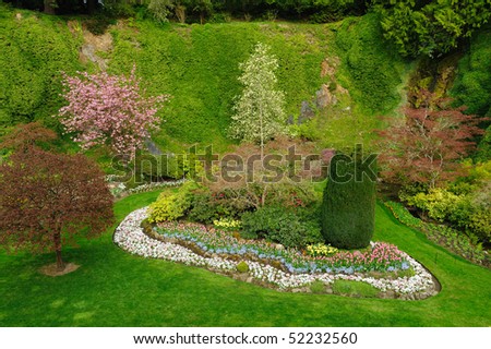 Sunken garden landscaping in the historic butchart gardens, victoria, british columbia, canada