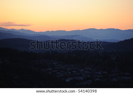 City victoria and sooke hills at sunset moment, british columbia, canada