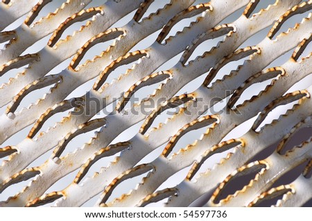 Abstract background of sawtooth patterns of a steel stair in ferry, victoria, british columbia, canada