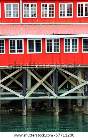 Red seaside building in friday harbor, washington, usa