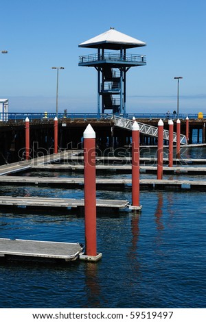 Watching tower and marina in port angeles, washington, usa