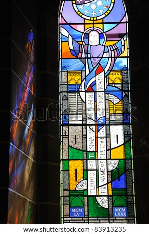 stained glass window in historical church, victoria, british columbia, canada