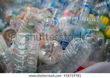 Selective focus plastic bottle in recyclable waste,Recyclable waste concept.
