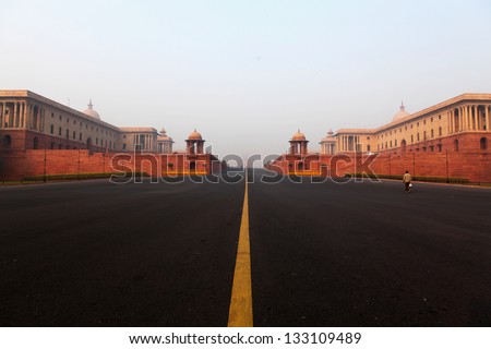 Road towards the government buildings in New Delhi, Delhi, North India