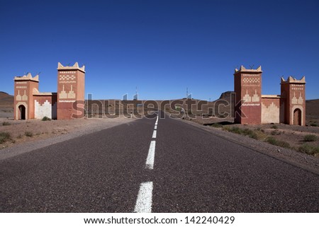 Gate with Berber symbols of the Ourzazate Province in Central Morocco - North Africa