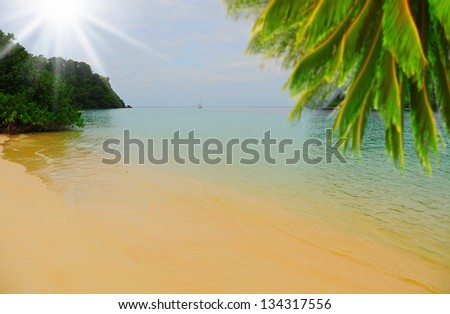 Beautiful sunny tropical beach on the island paradise in the middle of the sea