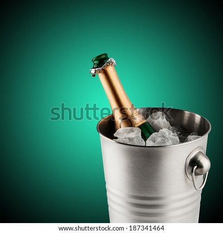 Beautiful picture of a bottle of champagne in an ice bucket