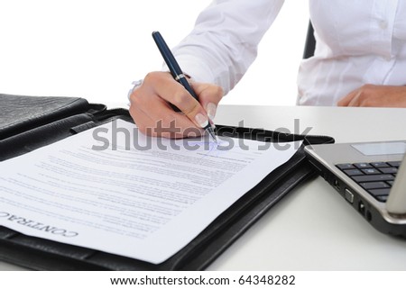 Signature of the contract. Isolated on white background
