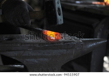 Blacksmith Forges A Red Hot Iron In The Forge Stock Image Everypixel