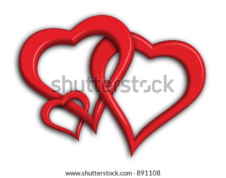 stock photo : Two hearts intertwined - clipping path included (drop shadows not included in clipping path)
