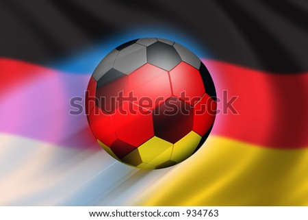 Soccer in Germany - soccer ball in motion and flag of germany (flag out of focus)