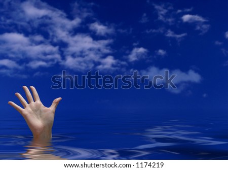 Drowning - female hand sticking out of water trying to reach for help