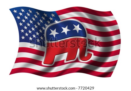 stock photo : American flag with the republican party's elephant on it
