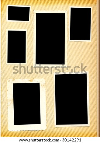 Blank page of a vintage photo album with six photo frames