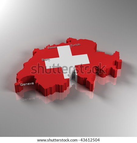 stock photo : 3D Map of Switzerland with the most important cities