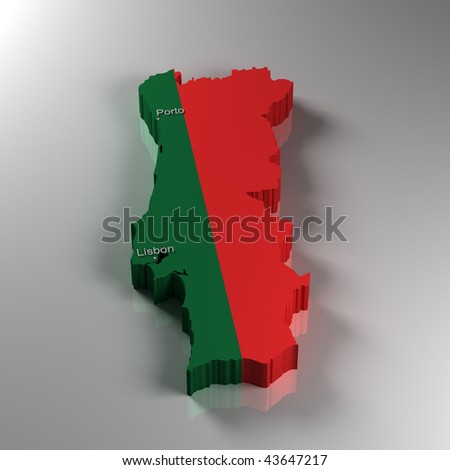 stock photo : 3D Map of Portugal with the most important cities