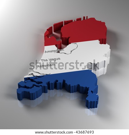 map of netherlands with cities. stock photo : 3D Map of the