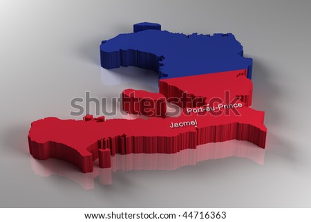 stock photo : 3D Map of Haiti with the two most important cities