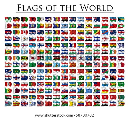stock photo : 210 Flags of the World with country names - every flag has its