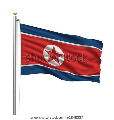 north korea flag pole. North Korea with flag pole