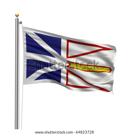 Flag Of Newfoundland And Labrador With Flag Pole Waving In The Wind 