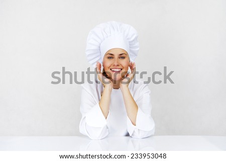 Chef woman. Isolated on white background.