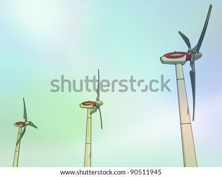 3D-modeled wind plant, representing notions such as green technologies, sustainable development, alternative energy sources as well as respect of the environment
