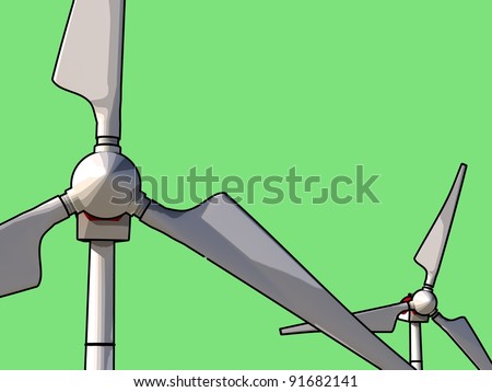 Sketched wind turbines on a green background, representing notions such as green technologies, sustainable development, alternative energy sources as well as respect of the environment