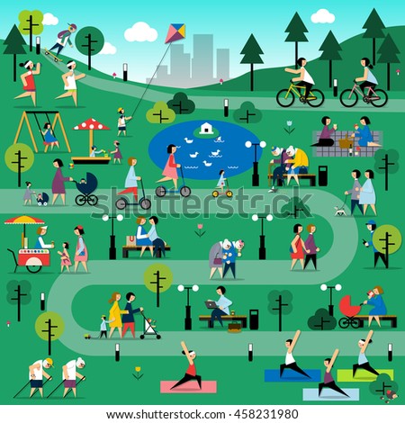 Rest in the park infographic elements . Vector flat illustration