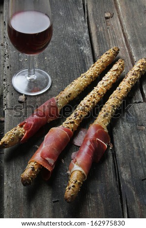 traditional italian grissini (bread sticks) with sesame seeds
