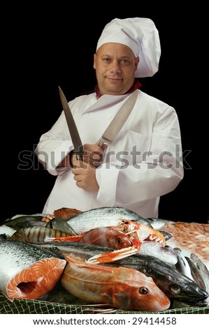 a cook or chef preparing the fish or a fish dealer