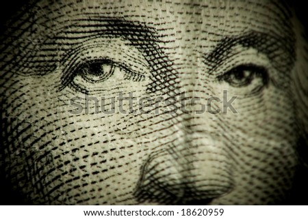 Macro shallow depth of field shot of dollar bill GEORGE WASHINGTON FACE